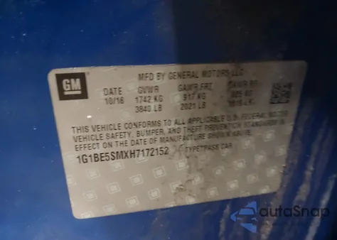 2017 Chevrolet Cruze Lt Auto z USA, uszkodzony, nr VIN 1G1BE5SMXH7172152